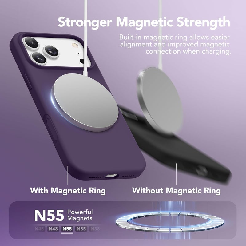 GONEZ Magnetic for iPhone 17 Pro Max Case, Compatible with MagSafe, [Screen Protector + Camera Lens Protector], Liquid Silicone Anti-Scratch Shockproof Protective Phone Case 6.9 inch, Deep Purple - Image 3